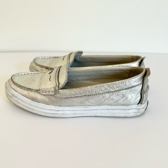 Cole Haan Pinch Weekender Metallic Silver Leather Boat Shoes Loafers - Picture 5 of 10